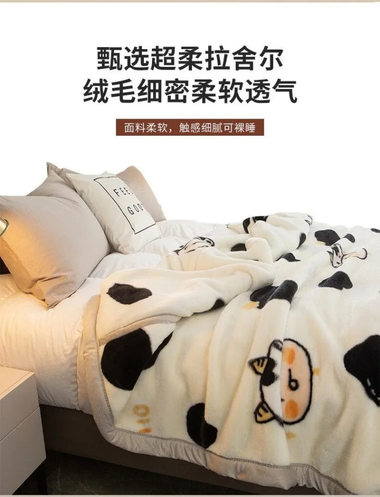 150x200cm  Home Blanket Double Layered Encrypted Plush Fur Coral Fleece Quilt Winter Dormitory Sofa Keep Warm Sheet Bed Cover.