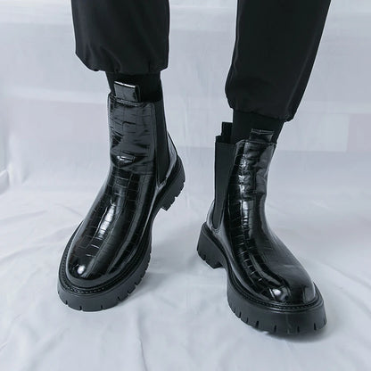 Street Style Pointed Toes Chelsea Boots Stylish Leather Ankle Boots Fashion High Top Shoes Party Business Motorcycle Boots Botas