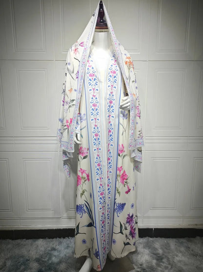 Muslim Women Dubai Abaya Luxury Floral Print Kimono Cardigan Hijab Long Dress Kaftan Ramadan Robe Femme Islam Clothing Kebaya.