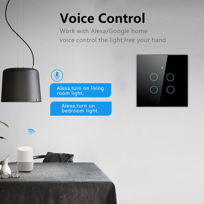 Tuya Wifi Smart Touch Licht EU Schalter Drahtlose Fernbedienung LED Licht Schalter Kein Neutralleiter Erforderlich 1-4 Gang Alexa Google Hause.