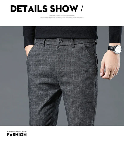 Spring Autumn Korea Plaid Pants Men Fashion Comfortable Elastic Casual Business Trousers Male Formal  Suit Pant.
