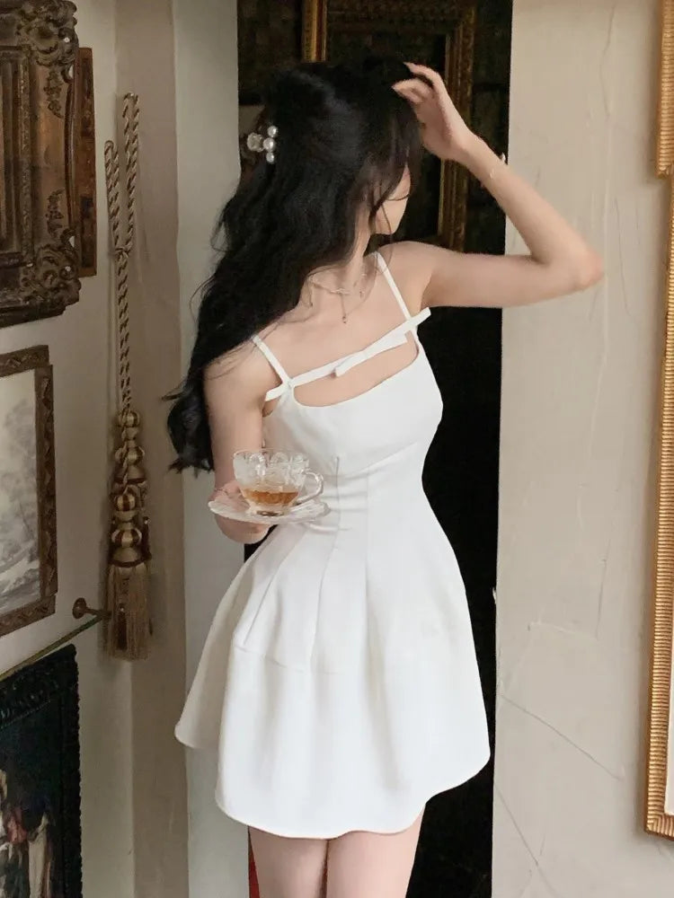 Sommer y2k Spaghetti träger Abend party Kleider solide elegante ärmellose sexy A-Linie kurzes Kleid ein Stück Vestido Mujer.