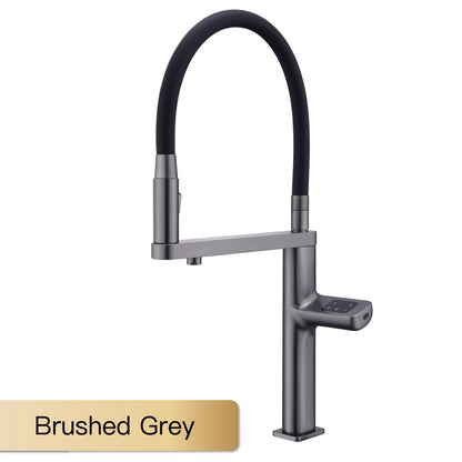 Luxury brass gun gray sensing kitchen faucet LED display touch switch hot&cold water pull-out purified water 2 function sink Tap