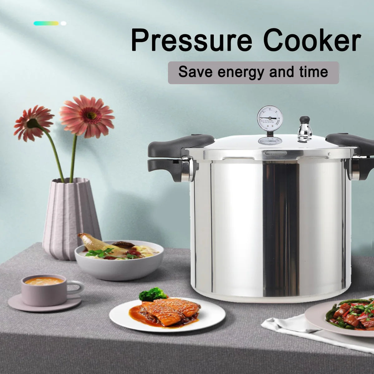 22L Aluminium Alloy Pressure Canner 90Kpa Thickened Explosion-proof Pressure Cooker Pot with Pressure Gauge and Safety Valve.