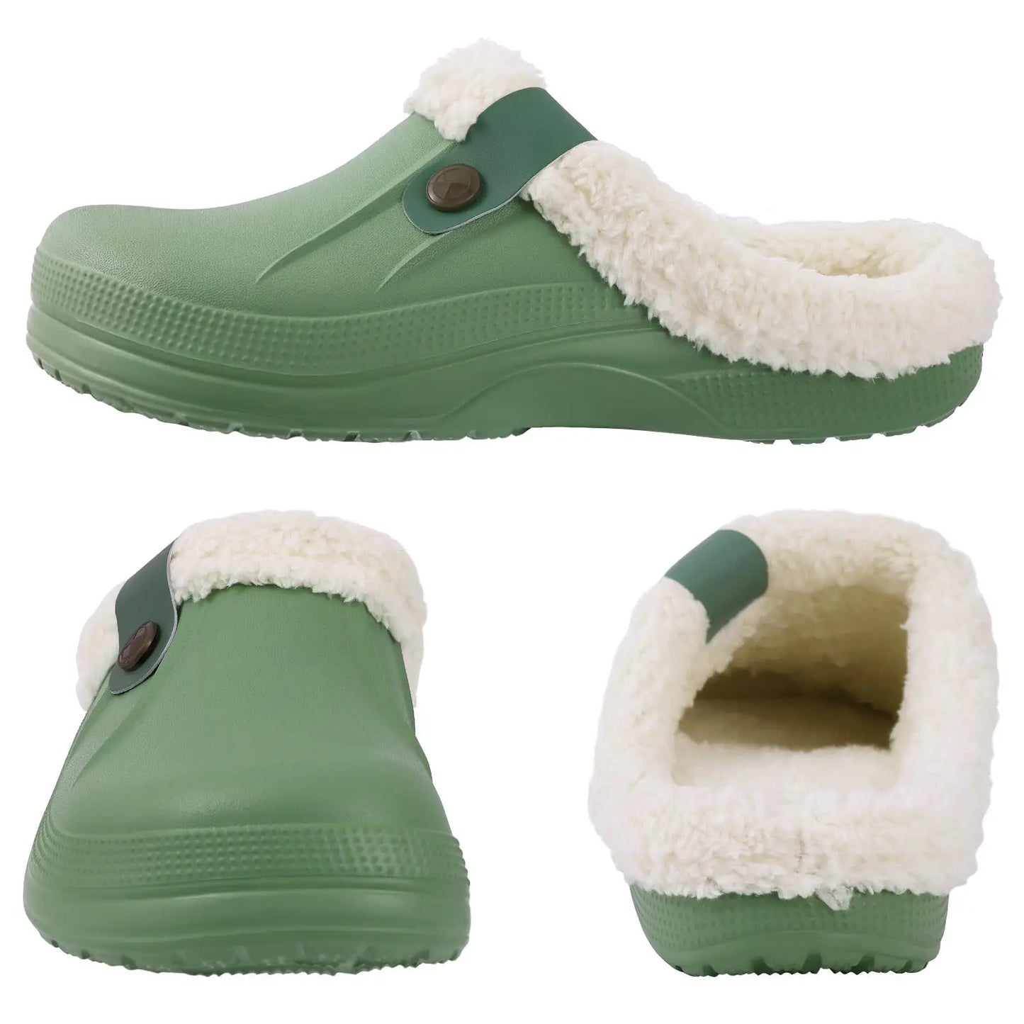 Eyriphy Classic Fur Lined Clogs For Women Waterproof Winter Fuzzy Slippers Mens Cotton Shoes For Indoor And Outdoor Rubber Soles.