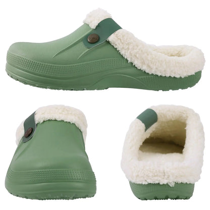 Eyriphy Classic Fur Lined Clogs For Women Waterproof Winter Fuzzy Slippers Mens Cotton Shoes For Indoor And Outdoor Rubber Soles.