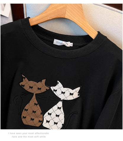 175 kg Plus Size Damen Büste 170 Herbst Cartoon Langarm Sweatshirt Schwarz Grau 5XL 6XL 7XL 8XL 9XL