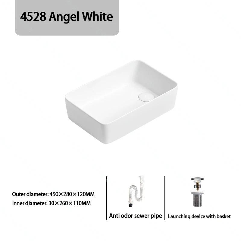 Luxuriöses Keramikgefäßwaschbecken, quadratisches Badezimmerwaschbecken, Arbeitsplatte, Kunstwaschbecken für Waschtischplatte, Keramik-Badezimmerwaschbecken für den Heimgebrauch