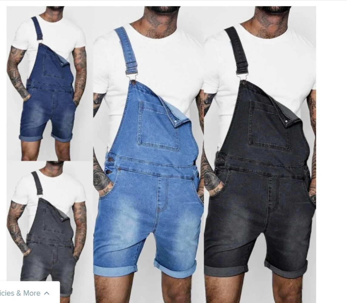 Fashion Streetwear Mens Suspenders Denim Jumpsuits Cargo Pants Men Shorts Masculino Jeans Pink Overalls.