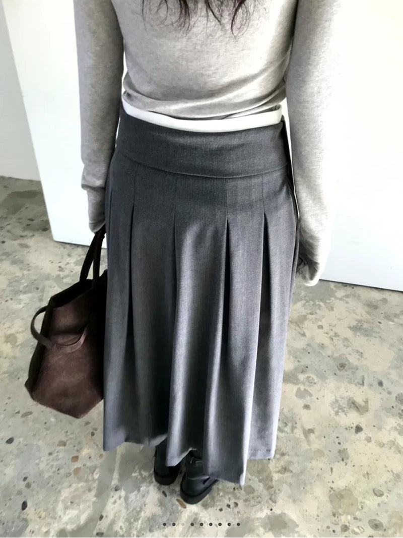 Elegant Pleated Midi Skirt Women Fashion Patchwork Asymmetrical Skirts Summer Office Ladies Korean Casual Design A Line Faldas.