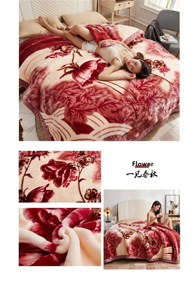 European Style Warm Raschel Blanket for Winter High End Soft Thicken Warmth Weighted Blanket Double Side Flocked Comforter Duvet