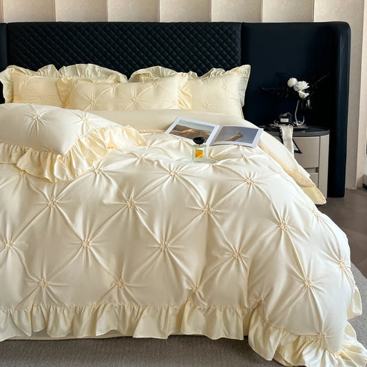 2025 new solid color princess wind-washed cotton skin-friendly cotton twist lace craftsmanship beautiful series four-piece set.