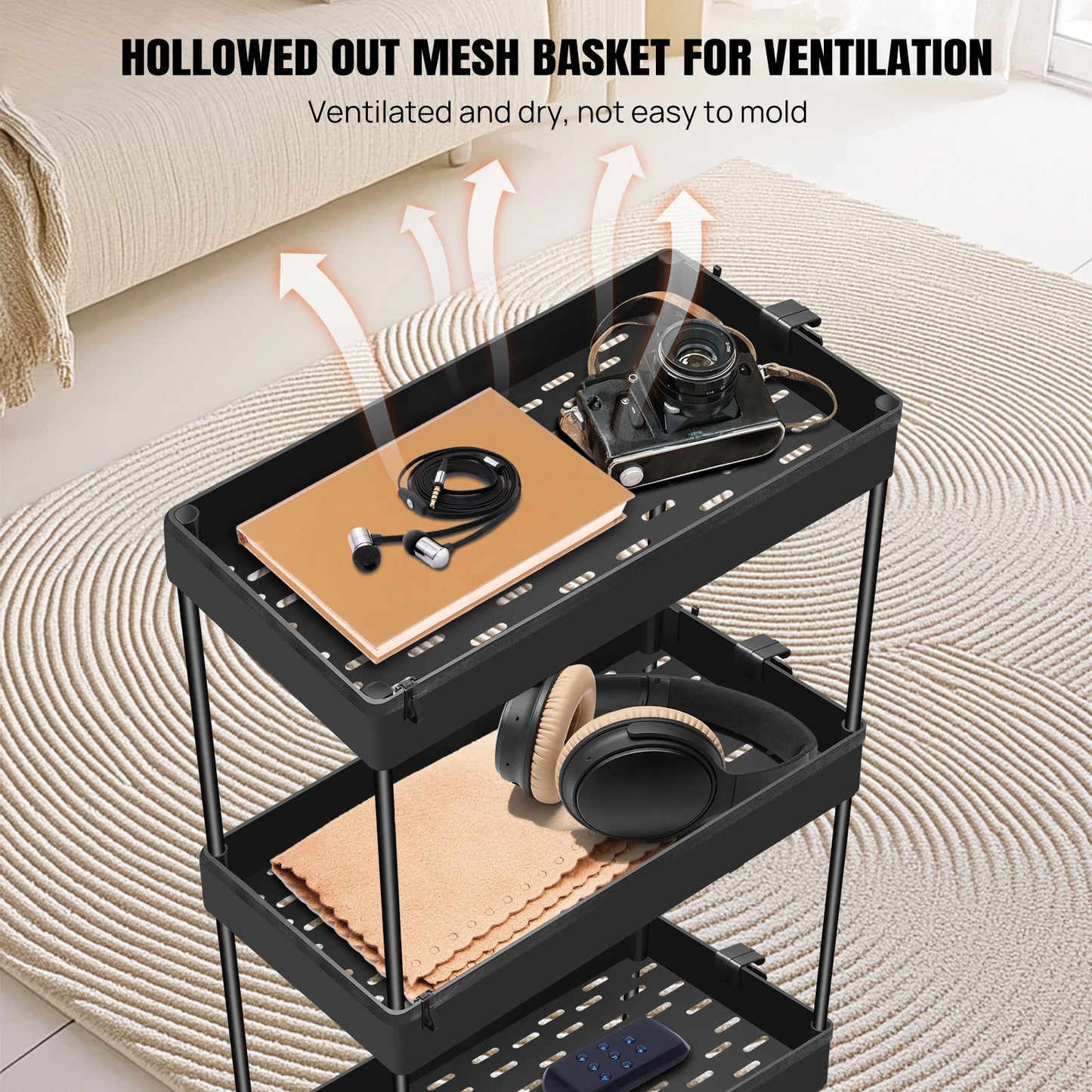 DayPlus Aufbewahrungswagen, 4-stufiger Küchenaufbewahrungswagen auf Rädern, Badezimmerwagen, Mobilitätswagen mit 360 °   Rotationsräder