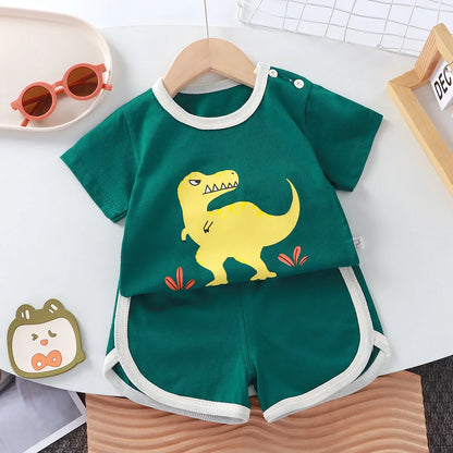 Sommer Baumwolle Cartoon lässig Kinder Set Babykleidung Mädchen Mädchen Jungen T-Shirt + Shorts 2 Stück 0-4 Jahre alte Kinderkleidung.