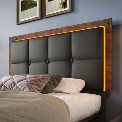 KOMHTOM Polsterbett PU - LED-Beleuchtungsleiste, 4 Schubladen, höhenverstellbares Kopfteil, ohne Matratze