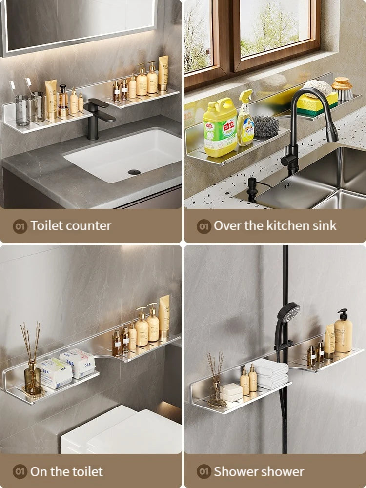 Badezimmerregal aus Aluminium, Badezimmerregal, WC-Lagerregal, WC- und Küchenregal, zum Aufhängen an der Wand, stanzfreies Regal