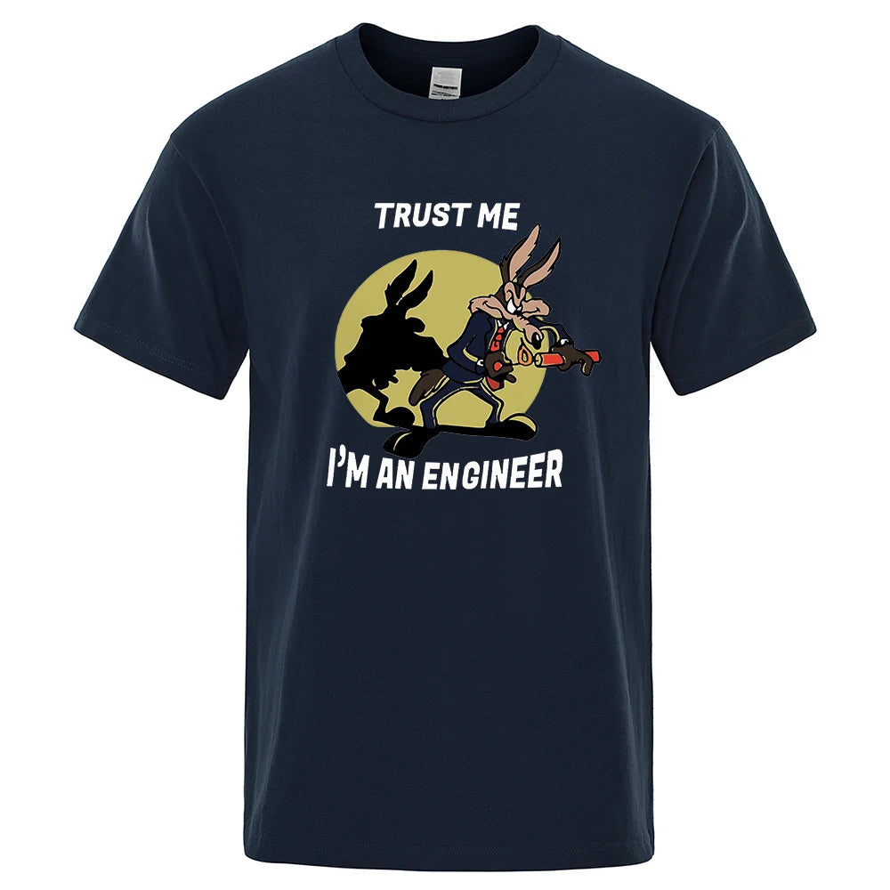 Trust Me Im An Engineer T Shirt For Men Pure Cotton Vintage T-Shirt Round Neck Engineering Tees Classic Man Clothes Oversized.