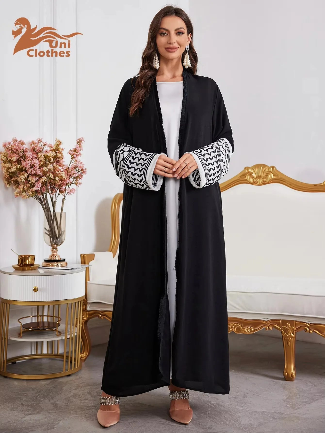 UNI 2024 Ramadan Abaya Kimono Keffiyeh Stickerei Quasten Muslimischen Offene Abayas Frauen Dubai Luxus Islam Strickjacke Kleid Kaftan.