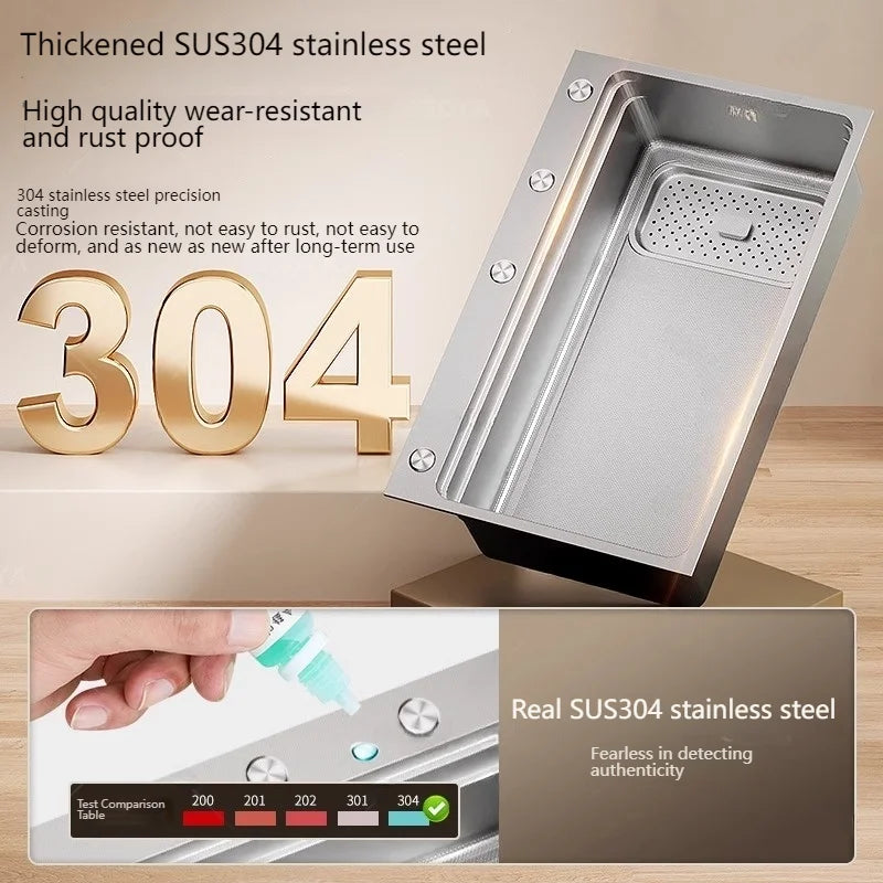 304 Stainless Steel Kitchen Sink Silver Large Single Slot  Multifunction Dishwashing Basin wash vegetables For Kitchen