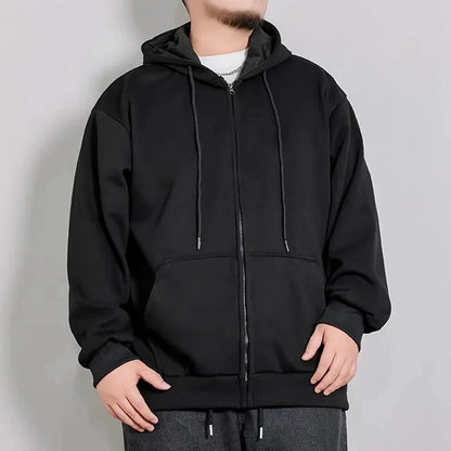 Autumn Winter Plus Size Coats 1XL-7XL Full Zip Hoodies Men Warm Heavyweight Sweatshirts Black Jackets Male Clothing 110-185KG.