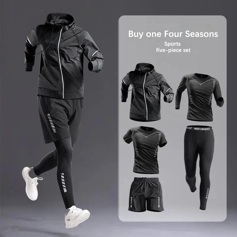All-Season Men's Sportswear Set/Suit - Tracksuit for Running， Cycling, Fitness & Hiking，gym clothing men， jogging， boxing，5 pcs.