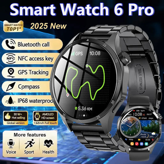 2025 New Men GPS Smart Watch 360 * 360 AMOLED Screen Bluetooth Call NFC Heart Rate Monitoring IP68 Waterproof SmartWatch for Men.