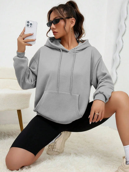 Einfarbiger Hoody für weibliche Herbst modische Kleidung lässige Fleece Tasche Hoodies mehrfarbige Unisex Frauen Streetwear