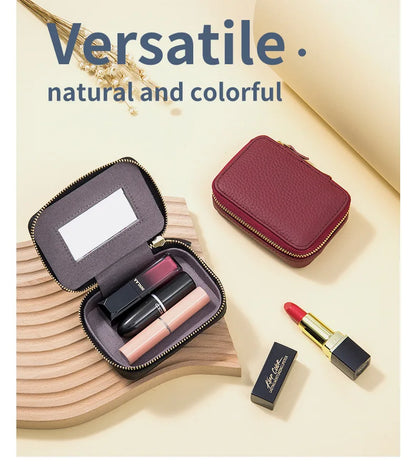 Lipsticks Case with Built-In Mirror Mini Cosmetic Bag Zipper Makeup Organizer Coin Pouch Travel Contact Lens Case Lipstick Purse.