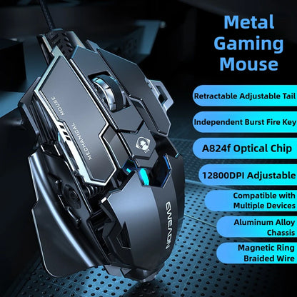 MK500 RGB Backlight Wired Mechanical Mouse 12800DPI Adjustable Macro Programming E-Sport Ergonomic Gaming Mouse For PC Laptop