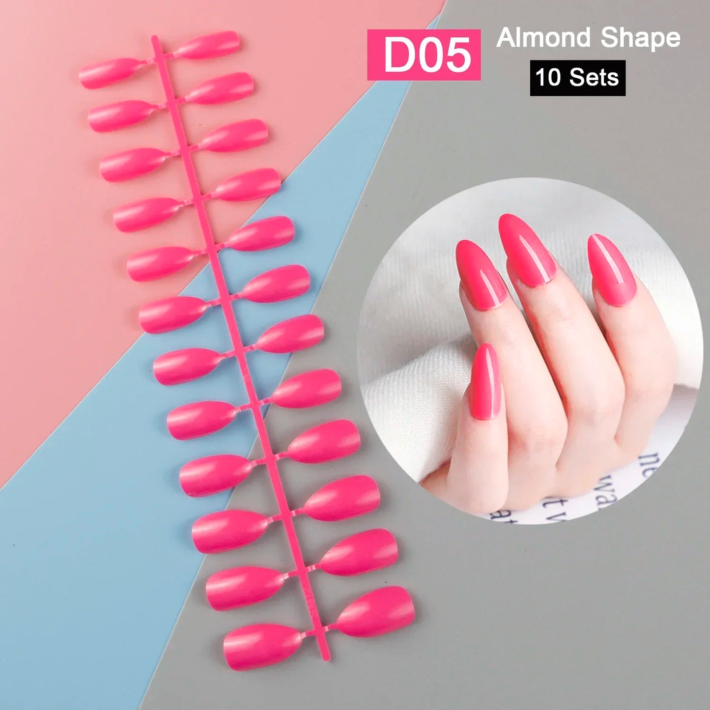 10 Sets/Pack Mixed Solid Colors Coffin Round Square Almond Shape False Nails Full Cover Nail Tips Short Fake Nails Tip Manicure.