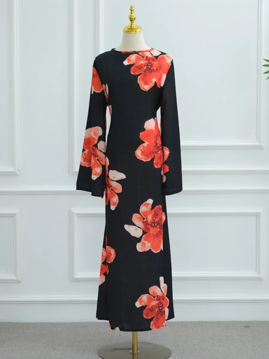 Muslim Women Dubai Abaya luxury Flower Print Long Dress Kaftan Ramadan Robe Femme african Maxi dresses Islam Clothing Kebaya.