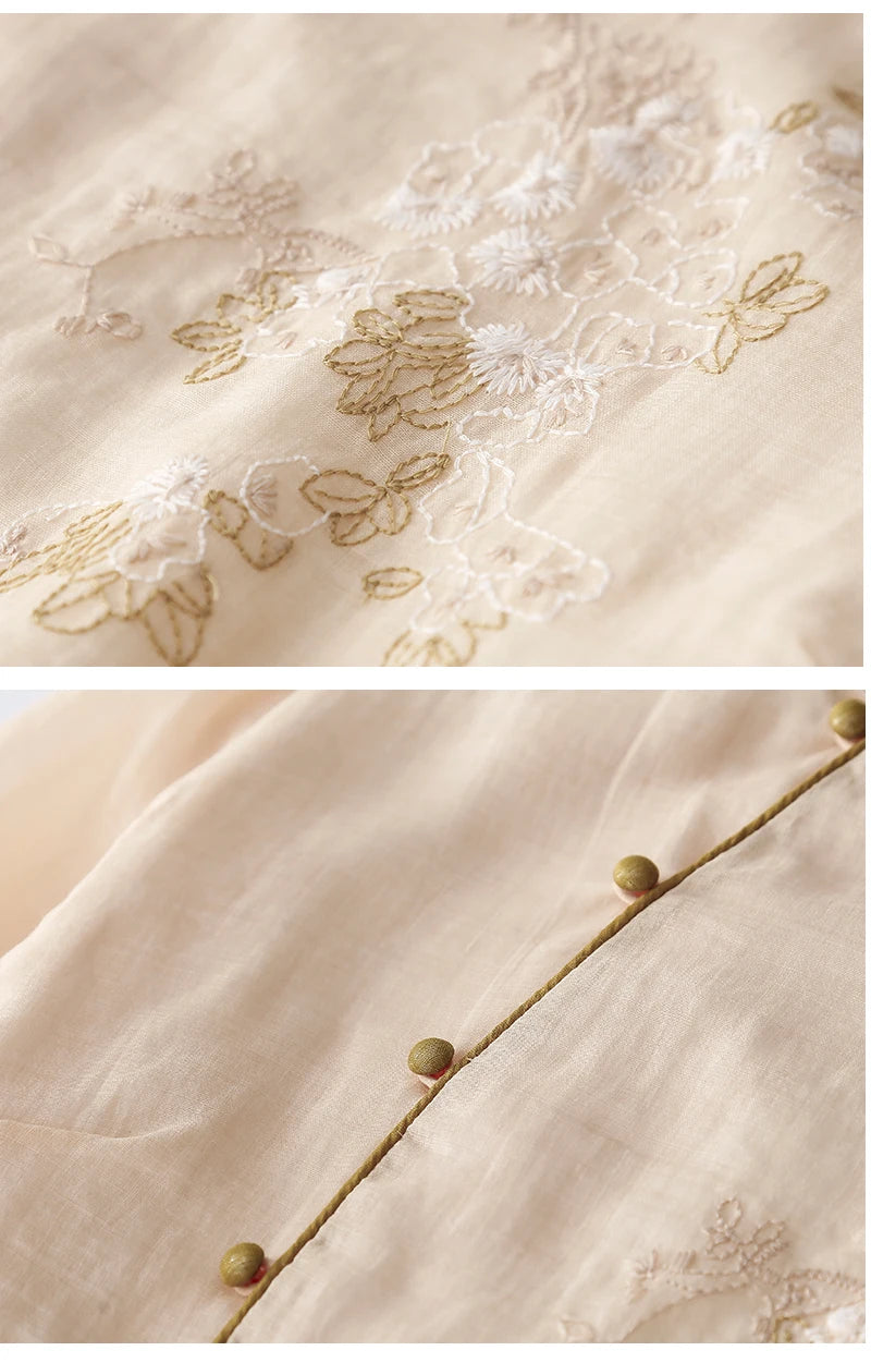 Vintage lange Damen kleider neue chinesische Stickerei koreanische Kleidung Sommer Kurzarm lose Freizeit kleid.