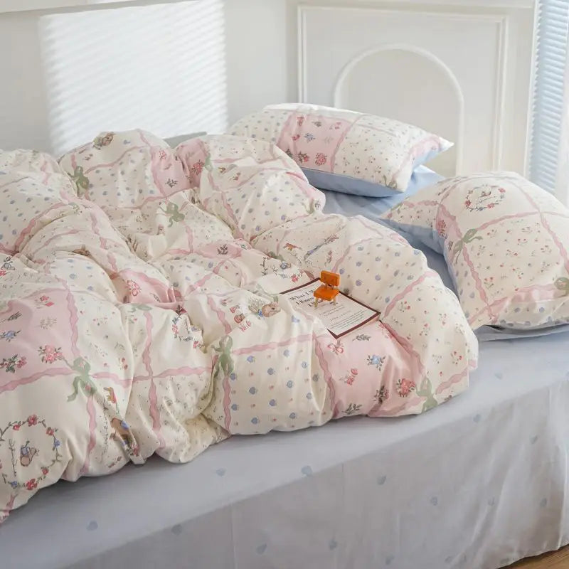 Ins Fashion Bedding Set 2025 New Full Queen Size Duvet Cover Flat Sheet Pillowcase No Filler Kids Adult Girls Boys Bed Linens.