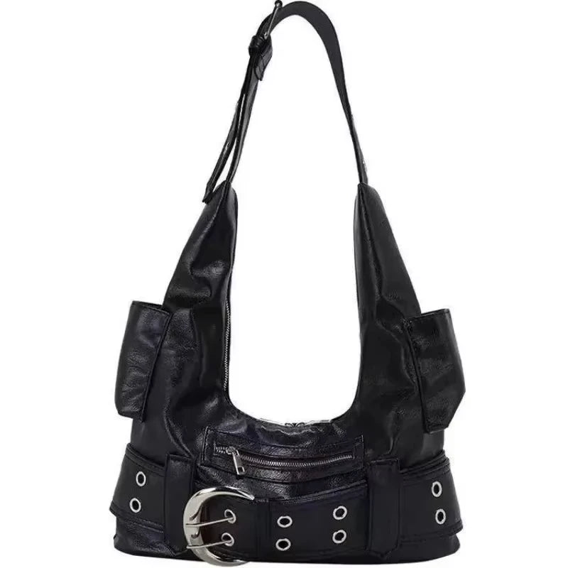 Belt buckle Women Luxury Designer Handbag And Purses PU Rivet Multiple Pockets Y2K Large Capacity Shoulder bags big totes.