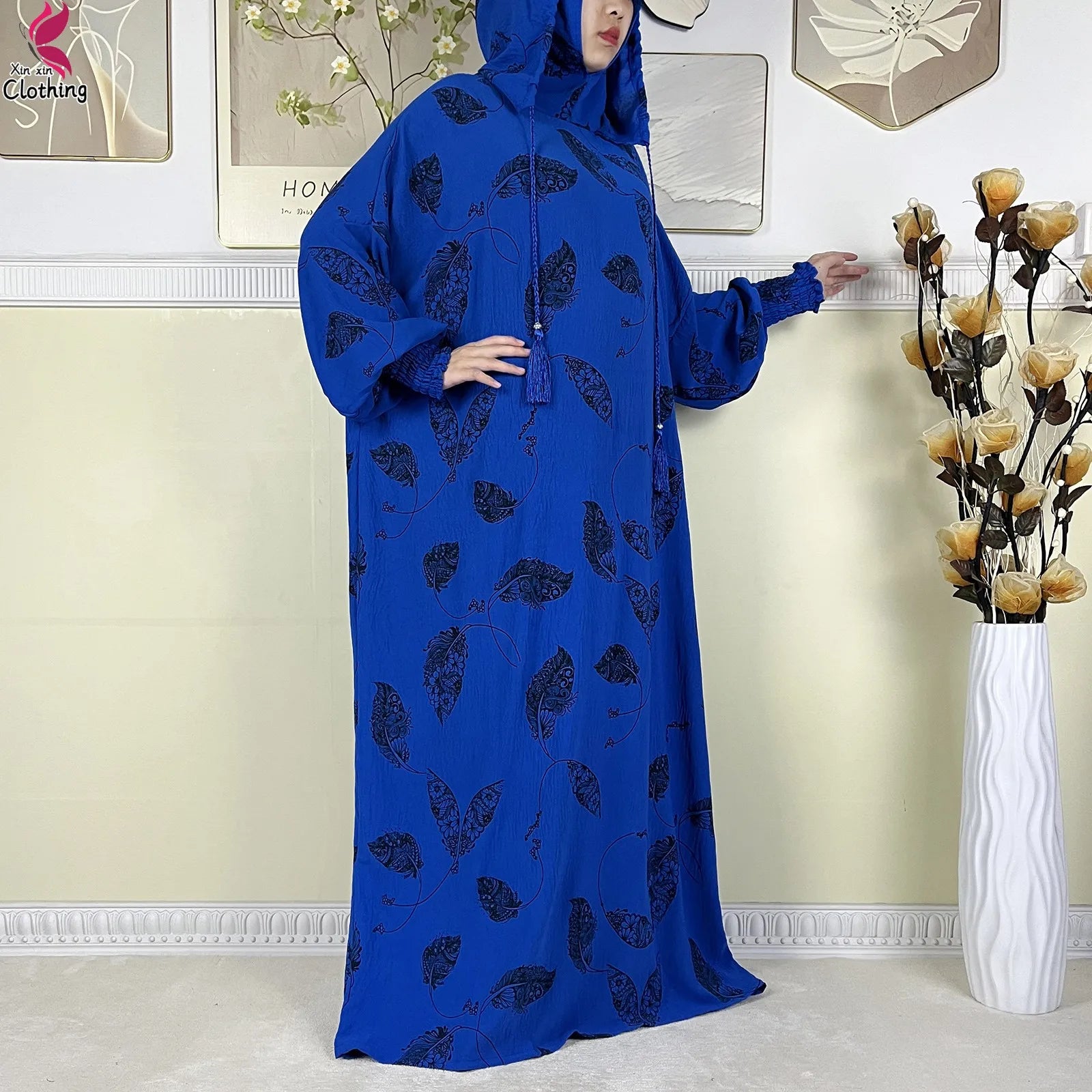 New Ramadan Muslim Cotton Two Hats Abaya Femme Prayer Garment Clothing Dubai Islamic Maxi Arab Robe Muslimic Kaftan Women Dress.