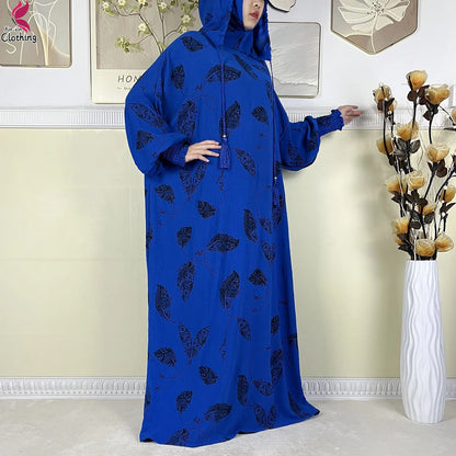 New Ramadan Muslim Cotton Two Hats Abaya Femme Prayer Garment Clothing Dubai Islamic Maxi Arab Robe Muslimic Kaftan Women Dress.