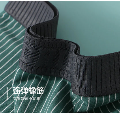 3PCS/Pack 100% Cotton Soft Panties Woman Trendy Striped Female Underwear Summer Breathable High Elastic Mid-rise Waist Boyshort.