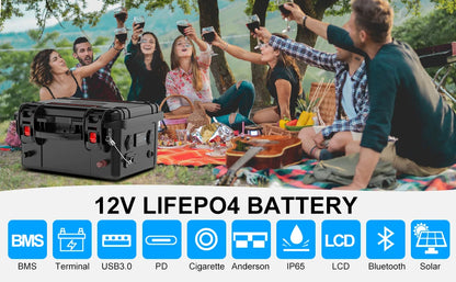 New12V100Ah LiFePo4 Battery 120AH 150AH200AH 12v Rechargeable Lithium Battery Pack300A With Bluetooth BMS for Comping Solar Boat.