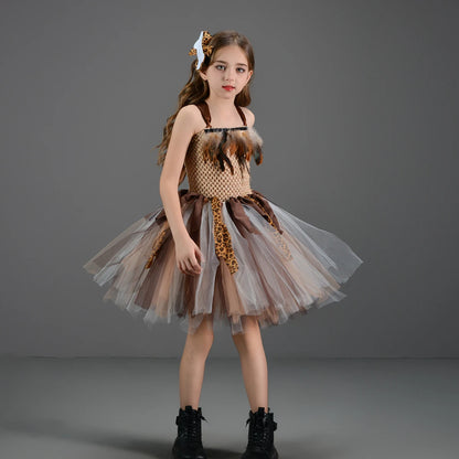 Höhlenmädchen-Kostüm für Kinder, Halloween-Tutu-Kleid, wilder Mann, Baby, Cosplay, Geburtstag, Dschungel, Karneval, Party, Kleider, ausgefallenes Tutus-Outfit.