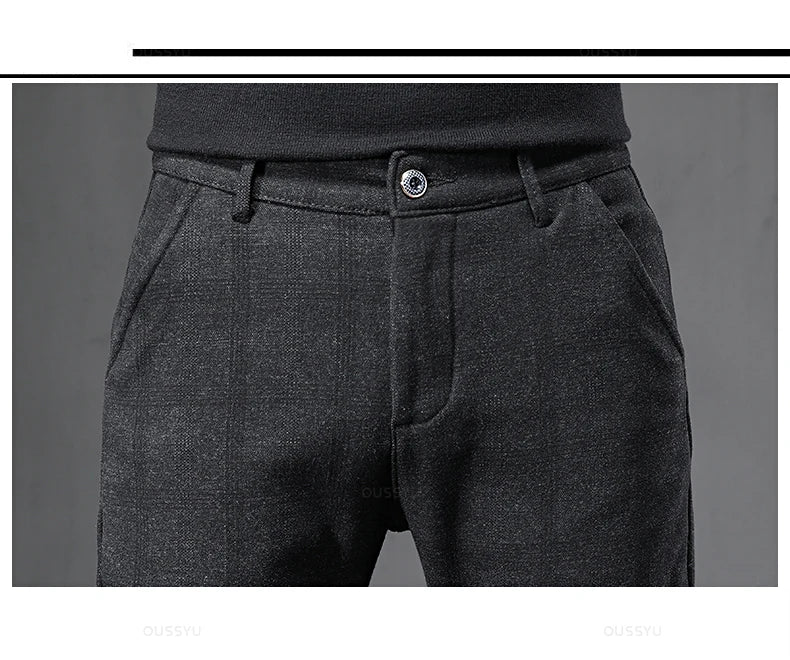 2025 New Spring Autumn England Plaid Work Stretch Pants Men Business Fashion Slim Grey Blue Casual Pant Male Brand Trousers 38.