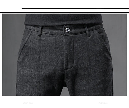 2025 New Spring Autumn England Plaid Work Stretch Pants Men Business Fashion Slim Grey Blue Casual Pant Male Brand Trousers 38.