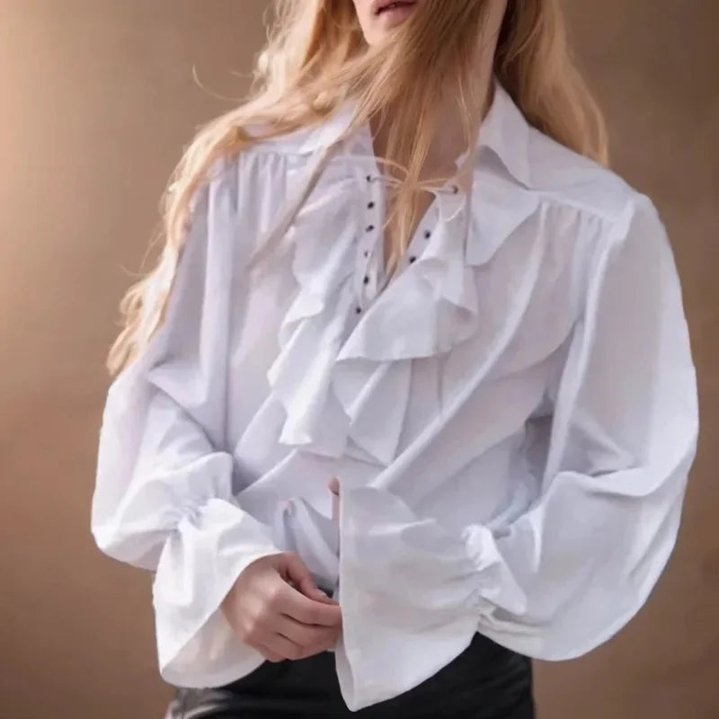 Pirate Shirt for Men Vintage Gothic Renaissance Style Frilled Lace-Up Medieval Buccaneer Blouse Top for All Seasons.