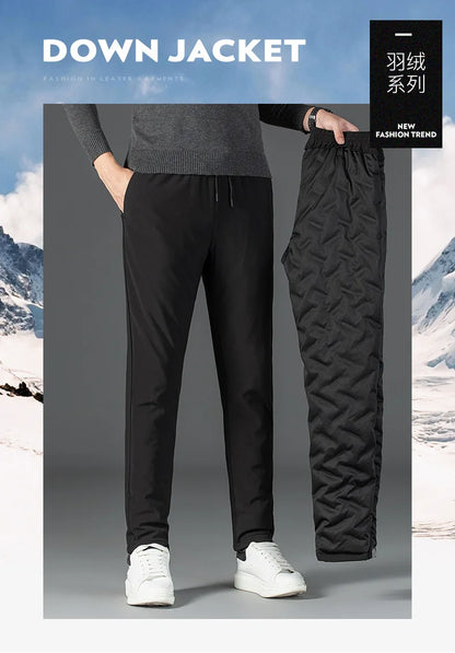 Men's Winter Down Pants 90% Goose Down Warm Fleece Lined Casual Trousers Elastic Waist  Pantalones Hombre Calça Casual PT-587.