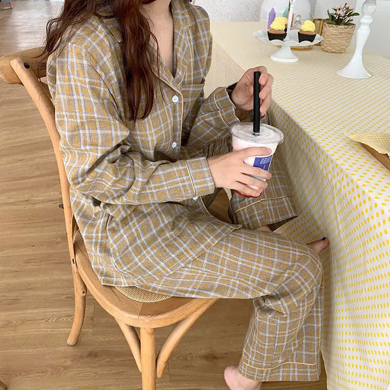 Women's Spring and Autumn Ins Korean Version of Pajamas Loungewear Women's Cardigan Milk Silk Sweet Loungewear Two-Piece Set.