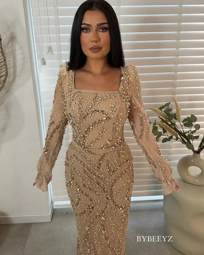 BABYONLINE Maßgeschneidertes Abendkleid All CoPearl Sleeve Full Crystals Etuikleid Abiye