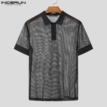 Men Short Sets Fashion Hollow Out INCERUN Two-piece Suits  Men's Sets Streetwear Short Sleeve Tops Shorts Men's Clothing Summer.