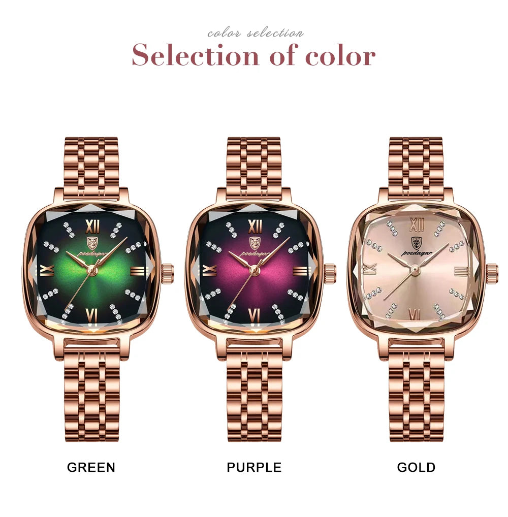 POEDAGAR High Quality Luxury Women Watch Stainless Steel Square Waterproof Quartz Ladies Wristwatches Dress Elegant Femme Clocks.