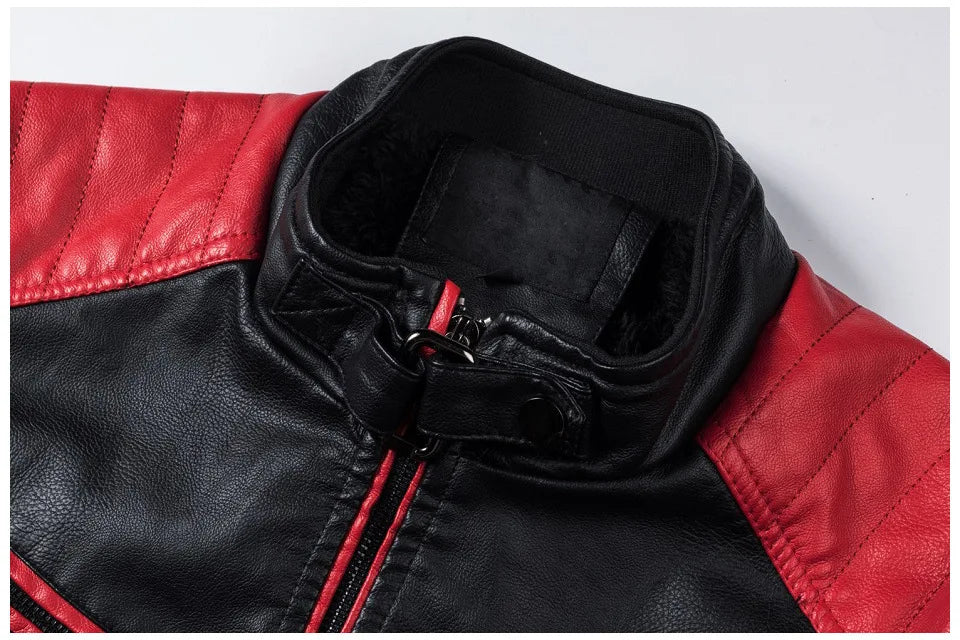 M-5XL Plus Size Men's Motorcycle Leather Jacket Winter Warm Stand Collar PU Biker Coat Casual Streetwear Fleece Lined Outerwear.