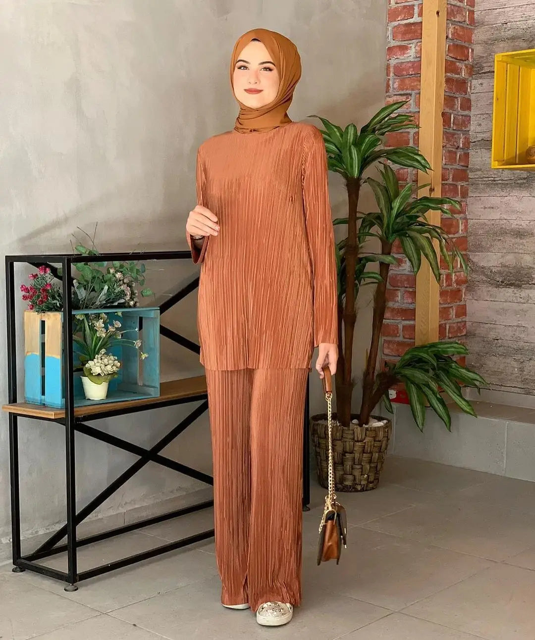 Women Casual Vintage Muslim Sets Ramadan Abaya Hijab Turkey Dubai Kaftan Prayer Dress Wide Leg Pants 2 PCS Sets Islamic Clothing.