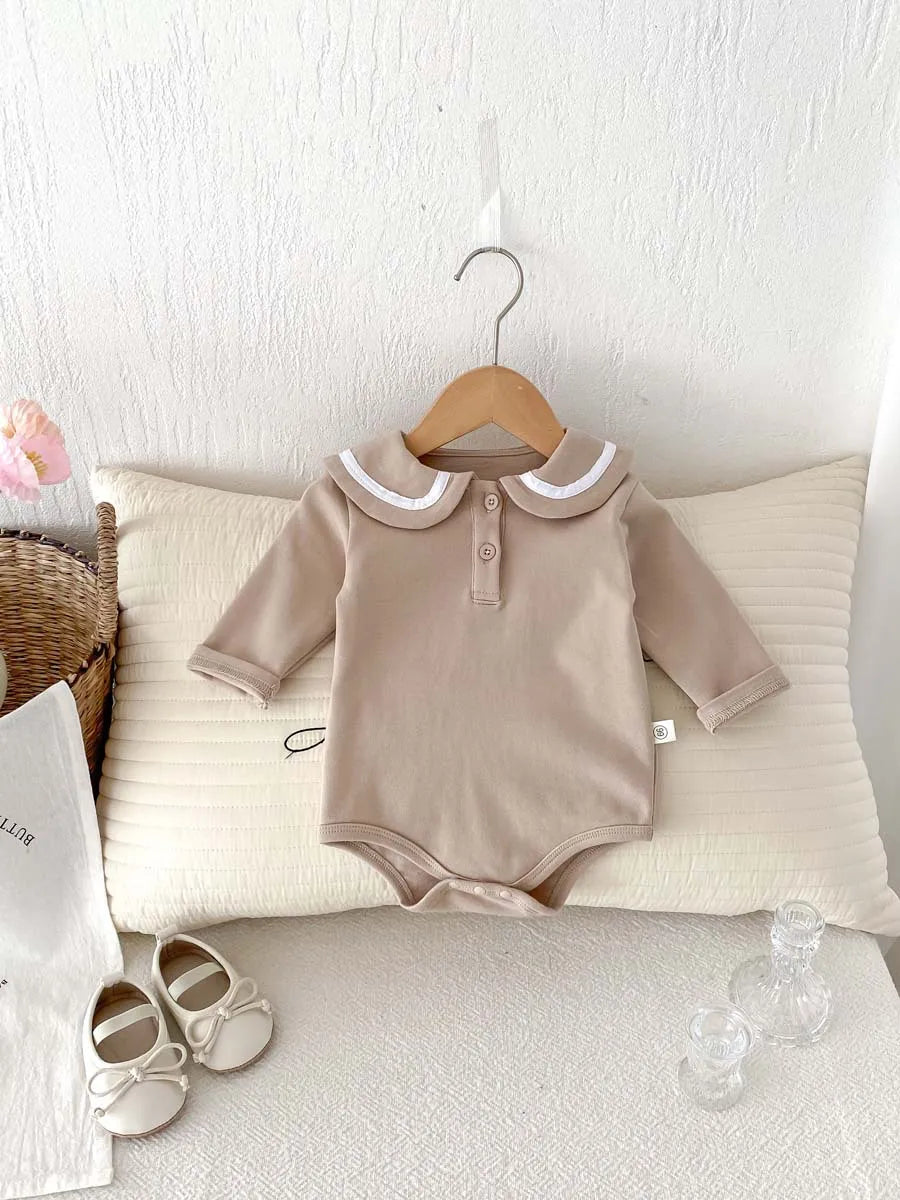 2025, Herbst und Winter, neu für Kinder, Babys, Jungen und Mädchen, Peter-Pan-Kragen-Outfits, Kleinkinder-Overalls, Samt-Bodys, warm halten.